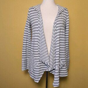 Blue Sax Fifth‎ Avenue Cardingan Hoodie Sweatshirt Gray White Striped Small EUC